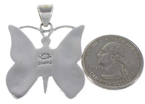 Genuine Sterling Silver Opal And Black Inlay Butterfly Pendant RS39285